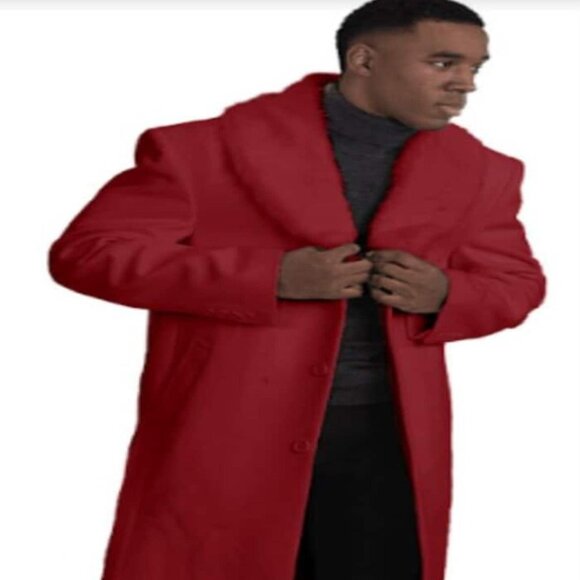Mens Overcoat - Topcoat For Men - Winter Fabric - Mens Overcoat With Fur Collar - Picture 1 of 2